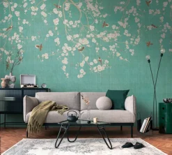Livingwalls Fototapete Blütenzweig blau beige creme B/L: ca. 280x371 cm