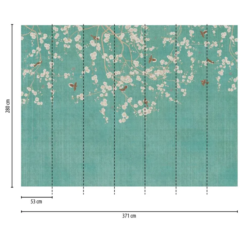 Livingwalls Fototapete Blütenzweig blau beige creme B/L: ca. 280x371 cm