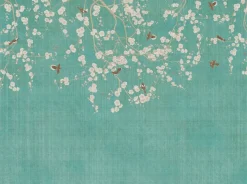 Livingwalls Fototapete Blütenzweig blau beige creme B/L: ca. 280x371 cm
