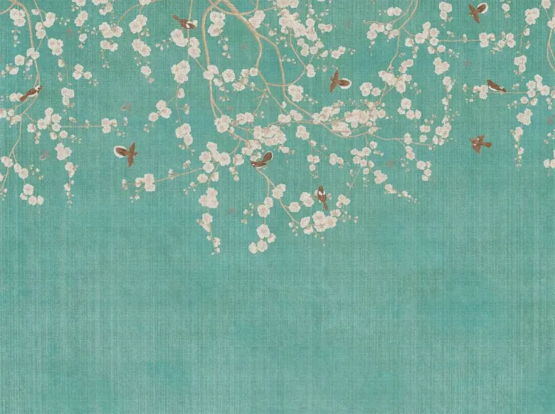 Livingwalls Fototapete Blütenzweig blau beige creme B/L: ca. 280x371 cm