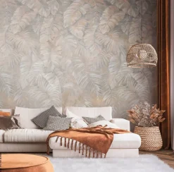 Livingwalls Fototapete Blätter braun beige creme B/L: ca. 280x159 cm