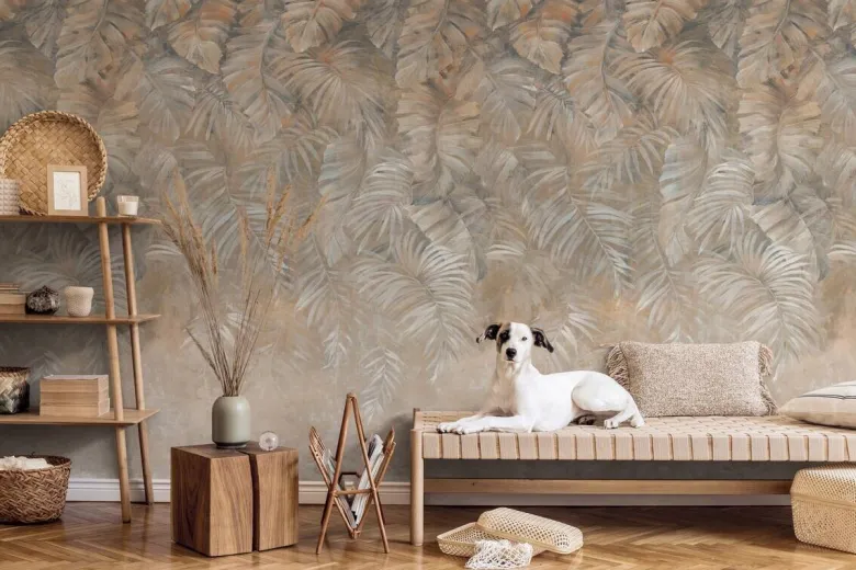 Livingwalls Fototapete Blätter braun beige creme B/L: ca. 280x159 cm
