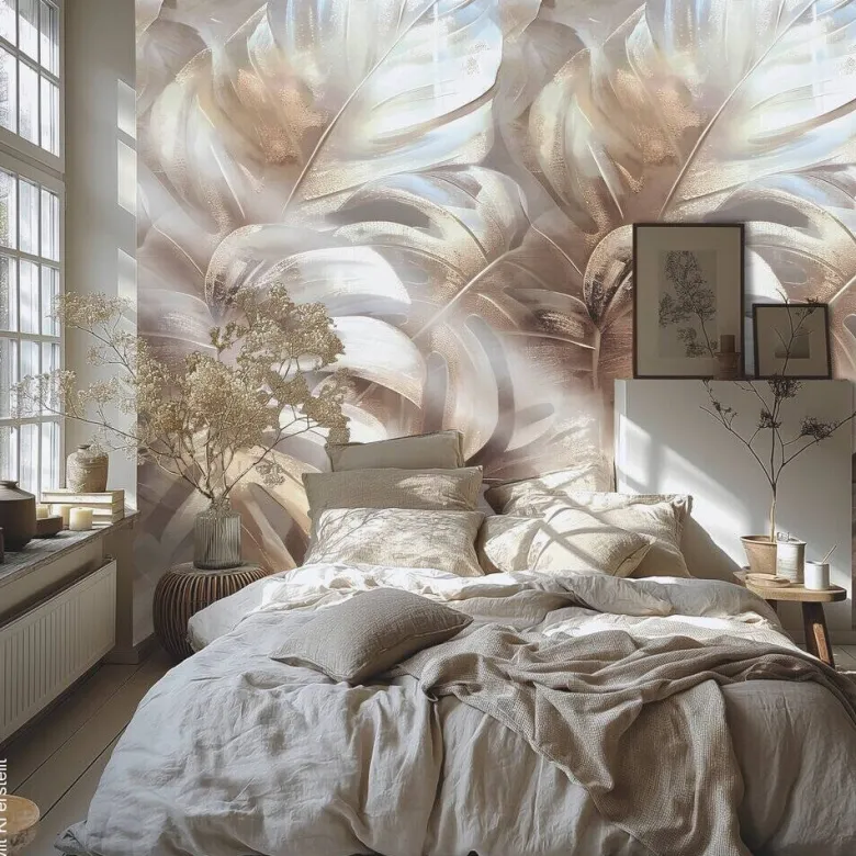 Livingwalls Fototapete Blätter creme beige B/L: ca. 280x159 cm metallic