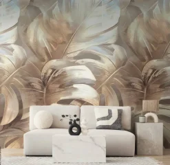 Livingwalls Fototapete Blätter creme beige B/L: ca. 280x159 cm metallic