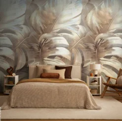 Livingwalls Fototapete Blätter creme beige B/L: ca. 280x159 cm metallic