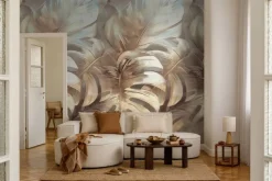 Livingwalls Fototapete Blätter creme beige B/L: ca. 280x159 cm metallic