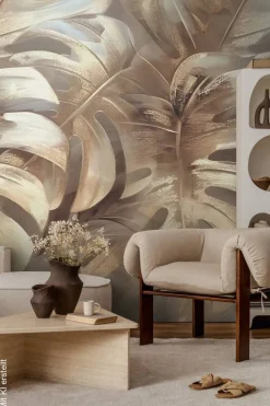 Livingwalls Fototapete Blätter creme beige B/L: ca. 280x159 cm metallic