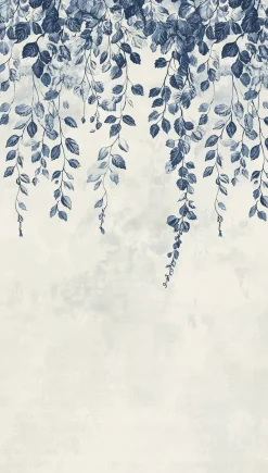 Livingwalls Fototapete Blätter creme weiß blau B/L: ca. 280x159 cm