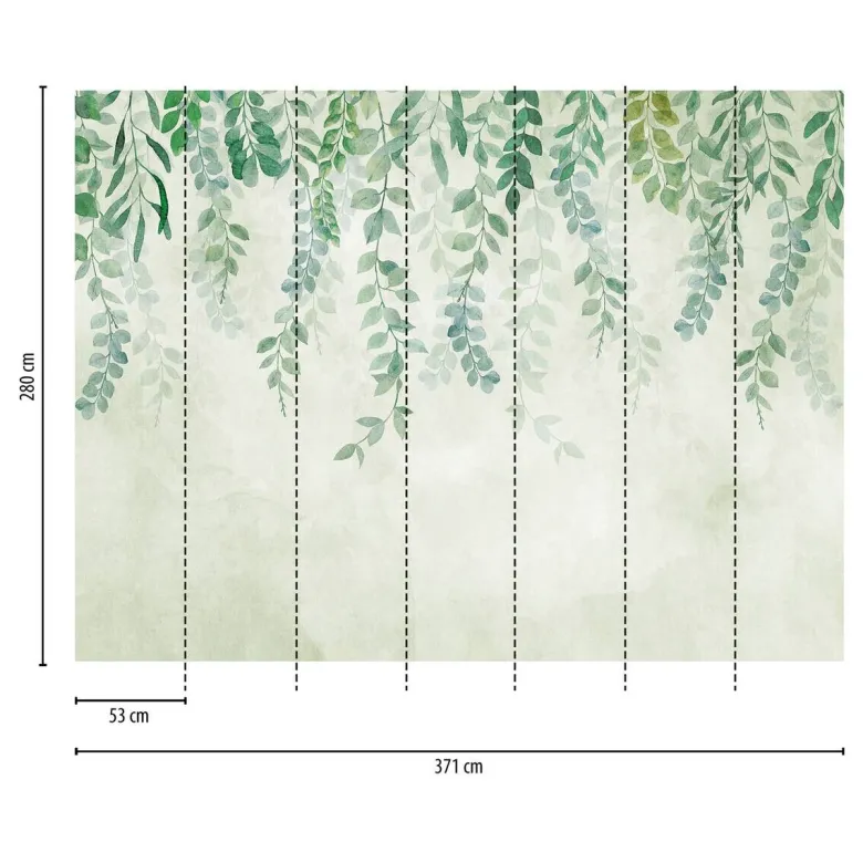 Livingwalls Fototapete Blätter creme blau grün B/L: ca. 280x371 cm