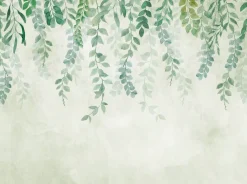 Livingwalls Fototapete Blätter creme blau grün B/L: ca. 280x371 cm