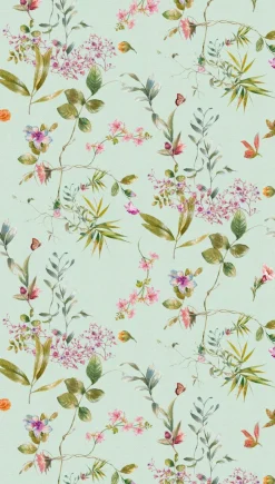 Livingwalls Fototapete Blumen blau rosa grün B/L: ca. 280x159 cm