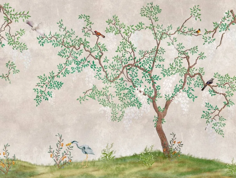 Livingwalls Fototapete Bäume grün braun beige B/L: ca. 280x371 cm
