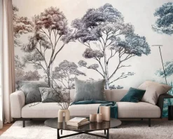 Livingwalls Fototapete Bäume blau bunt creme B/L: ca. 280x371 cm