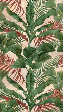 Livingwalls Fototapete Dschungel grün rot beige B/L: ca. 280x159 cm