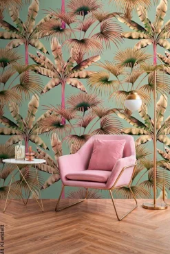 Livingwalls Fototapete Dschungel rosa beige blau B/L: ca. 280x159 cm