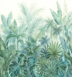 Livingwalls Fototapete Dschungel blau grün creme B/L: ca. 280x265 cm