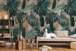 Livingwalls Fototapete Dschungel grün beige petrol B/L: ca. 280x159 cm