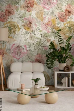 Livingwalls Fototapete Floral orange beige pink B/L: ca. 280x159 cm