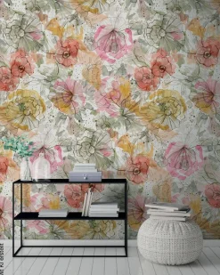 Livingwalls Fototapete Floral orange beige pink B/L: ca. 280x159 cm