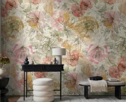 Livingwalls Fototapete Floral orange beige pink B/L: ca. 280x159 cm