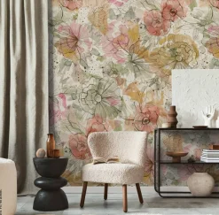 Livingwalls Fototapete Floral orange beige pink B/L: ca. 280x159 cm
