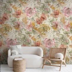 Livingwalls Fototapete Floral orange beige pink B/L: ca. 280x159 cm