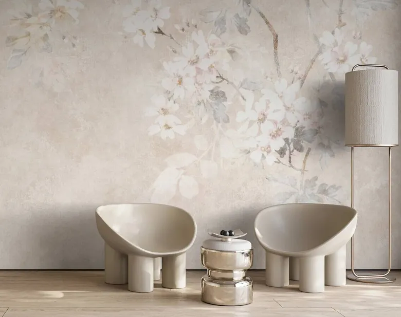 Livingwalls Fototapete Floral grau beige creme B/L: ca. 280x371 cm