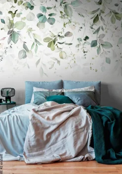 Livingwalls Fototapete Floral blau grün weiß B/L: ca. 280x371 cm