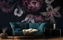 Livingwalls Fototapete Floral rot weiß schwarz B/L: ca. 280x371 cm