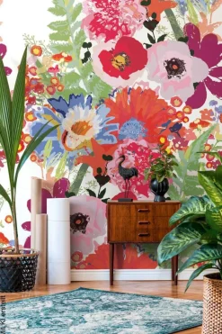 Livingwalls Fototapete Floral rot bunt weiß B/L: ca. 280x159 cm