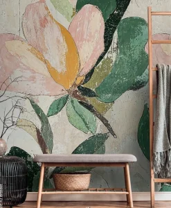 Livingwalls Fototapete Floral grün beige rosa B/L: ca. 280x159 cm