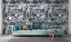 Livingwalls Fototapete Graffiti schwarz grau B/L: ca. 280x159 cm
