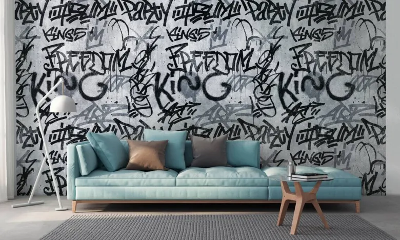 Livingwalls Fototapete Graffiti schwarz grau B/L: ca. 280x159 cm
