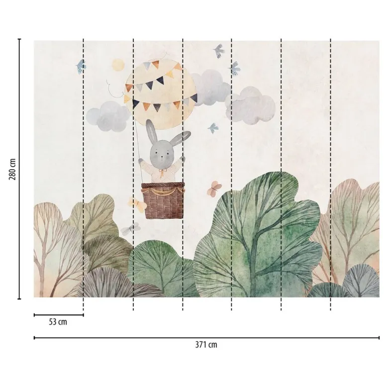 Livingwalls Fototapete Hase im Luftballon grün beige braun B/L: ca. 280x371 cm