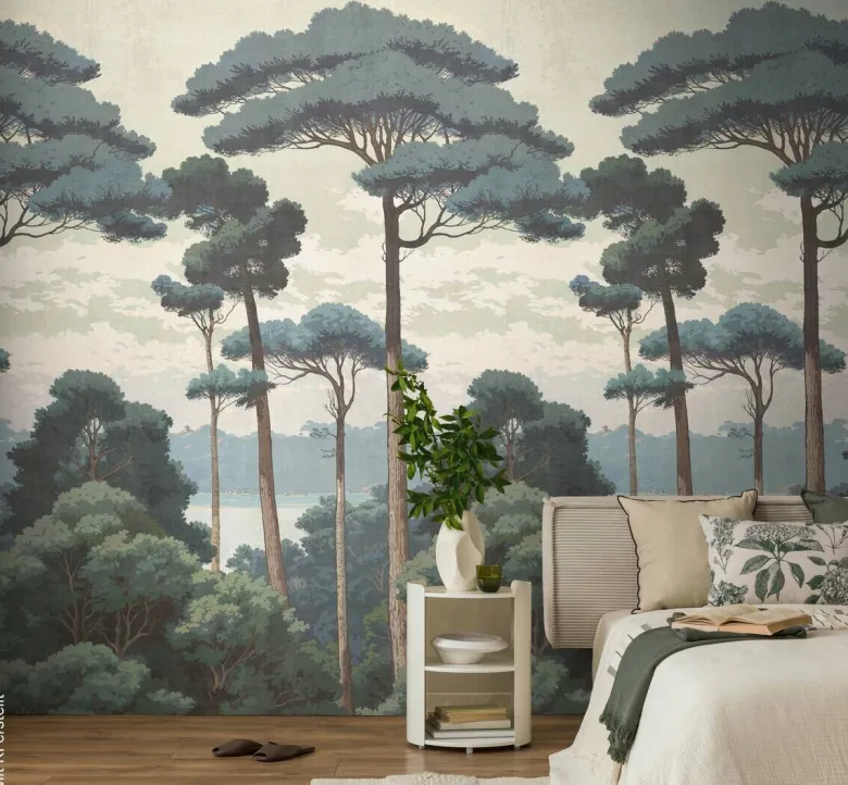 Livingwalls Fototapete Landschaft grün weiß creme B/L: ca. 280x159 cm