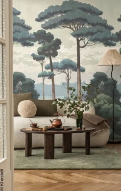 Livingwalls Fototapete Landschaft grün weiß creme B/L: ca. 280x159 cm