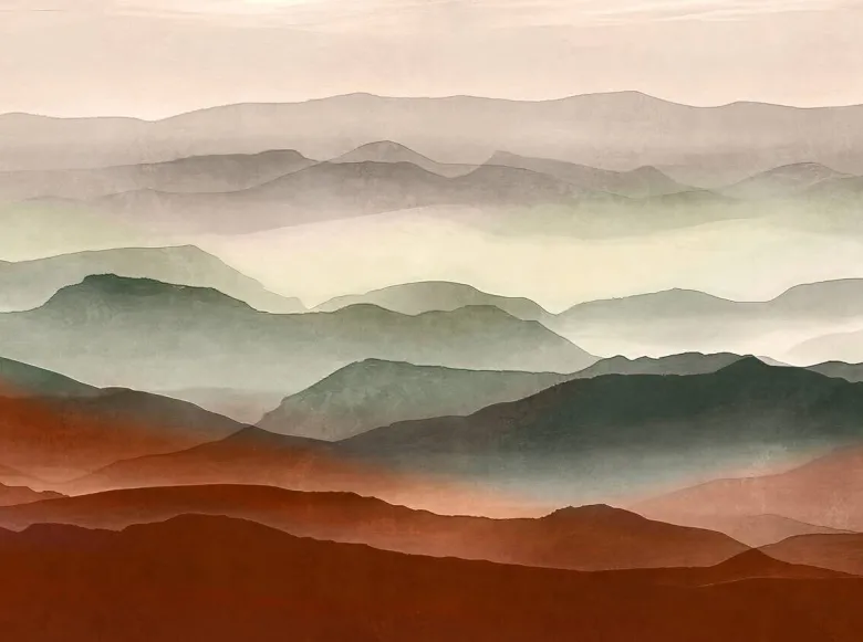 Livingwalls Fototapete Landschaft violett rot grün B/L: ca. 280x371 cm