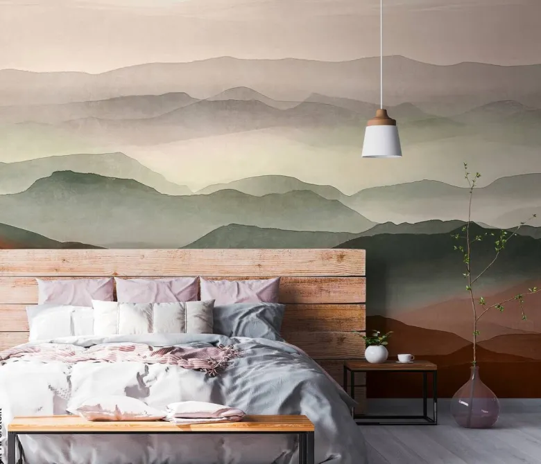 Livingwalls Fototapete Landschaft violett rot grün B/L: ca. 280x371 cm