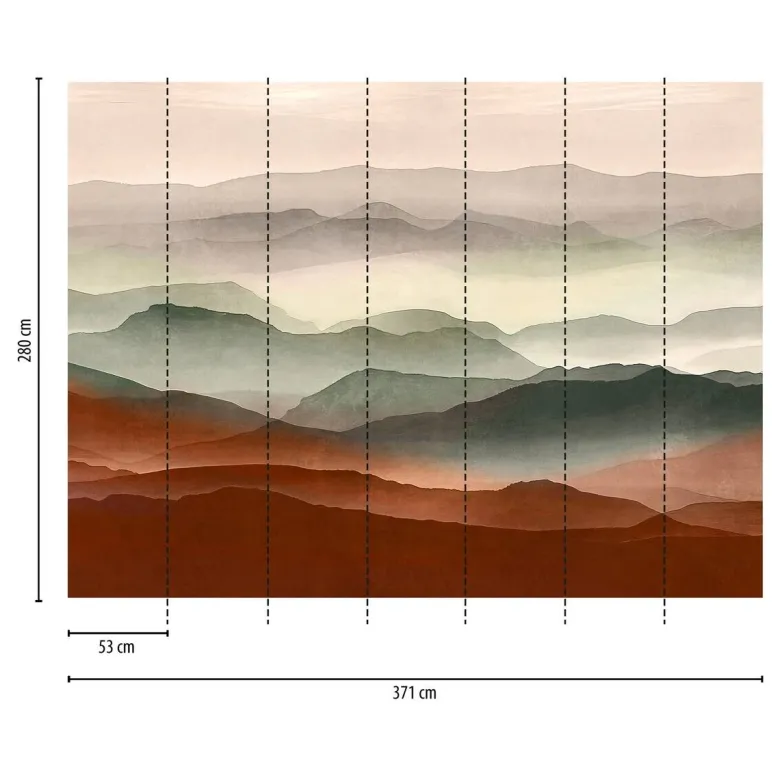 Livingwalls Fototapete Landschaft violett rot grün B/L: ca. 280x371 cm