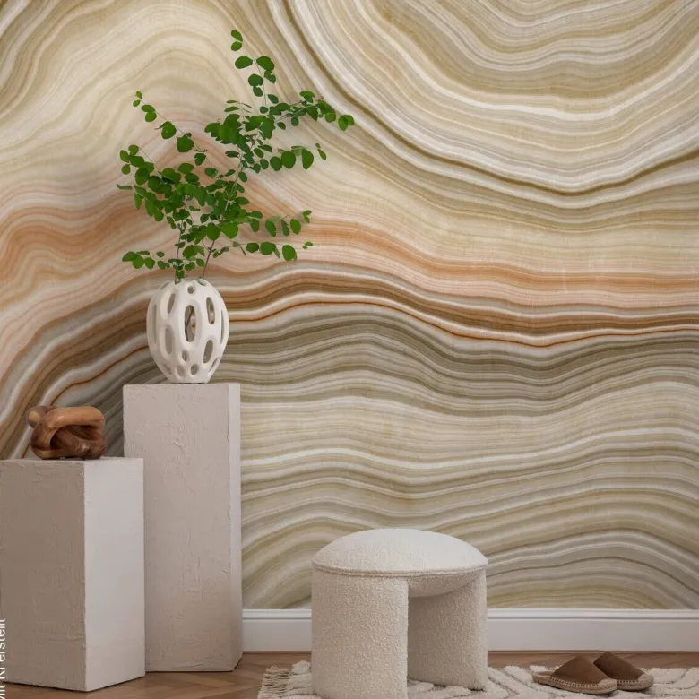 Livingwalls Fototapete Marmoroptik grün orange beige B/L: ca. 280x371 cm