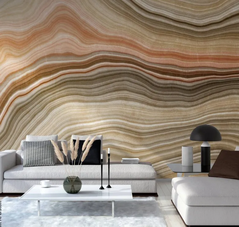 Livingwalls Fototapete Marmoroptik grün orange beige B/L: ca. 280x371 cm