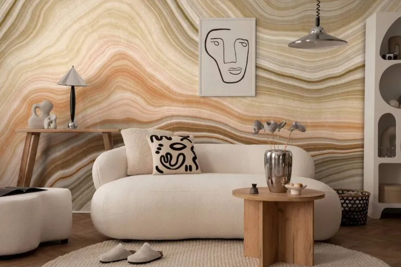 Livingwalls Fototapete Marmoroptik grün orange beige B/L: ca. 280x371 cm