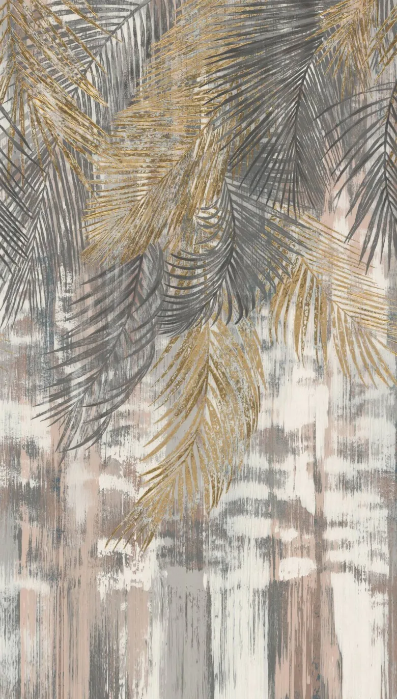 Livingwalls Fototapete Palmenblätter grau beige gold B/L: ca. 280x159 cm