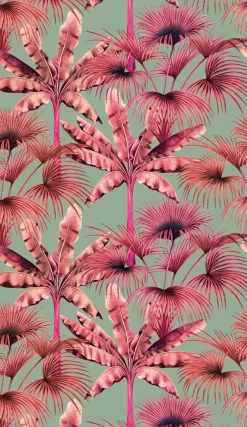 Livingwalls Fototapete Palmenblätter pink rosa blau B/L: ca. 280x159 cm