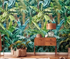 Livingwalls Fototapete Tropical Flair blau braun grün B/L: ca. 280x159 cm