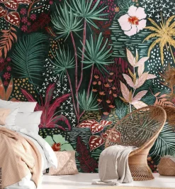 Livingwalls Fototapete Tropical Flair gelb grün rot B/L: ca. 280x371 cm