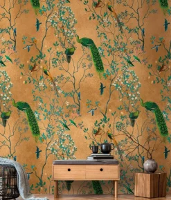 Livingwalls Fototapete Vögel braun bunt grün B/L: ca. 280x159 cm