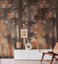 Livingwalls Fototapete Wald orange beige blau B/L: ca. 280x159 cm