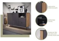 Lowboard PURE grau Eiche Artisan Nachbildung B/H/T: ca. 138x50x40 cm
