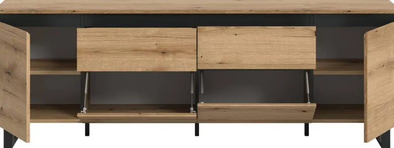 Lowboard Tomasa Evoke Oak Nachbildung schwarz B/H/T: ca. 188x65x36 cm